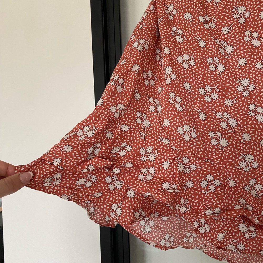 Lulus Floral Print Rust White Rayon Polyester Ruffle skirt - Picture 4 of 11